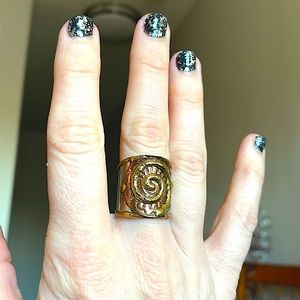 Silver and Gold Adjustable Ring with Gold and Copper Design